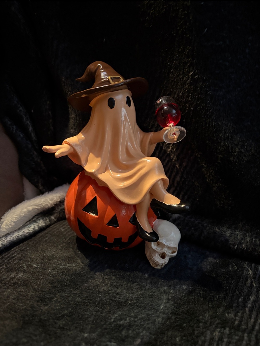Halloween Ghost on Pumpkin Decorative Figurine - Orange Drink up Witches
